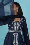 Two Sisters By Gyans_Navy Georgette Sequins, Beads, Embroidery Round Neck Blue Anarkali Set _at_Aza_Fashions