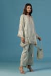 Shop_Two Sisters By Gyans_Green Tissue Embroidery V-neck Kurta Set _Online_at_Aza_Fashions