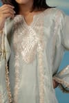 Buy_Two Sisters By Gyans_Green Tissue Embroidery V-neck Kurta Set 
