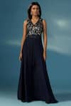 Buy_Two Sisters By Gyans_Navy Georgette Fringe, Beads, Embroidery V-neck Blue Kurta Sharara Set _at_Aza_Fashions