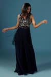 Shop_Two Sisters By Gyans_Navy Georgette Fringe, Beads, Embroidery V-neck Blue Kurta Sharara Set _at_Aza_Fashions
