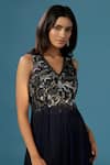 Buy_Two Sisters By Gyans_Navy Georgette Fringe, Beads, Embroidery V-neck Blue Kurta Sharara Set _Online_at_Aza_Fashions