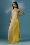 Buy_Two Sisters By Gyans_Yellow Satin Embroidery Halter Neck Designer Maxi Dress _at_Aza_Fashions