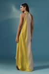 Shop_Two Sisters By Gyans_Yellow Satin Embroidery Halter Neck Designer Maxi Dress _at_Aza_Fashions