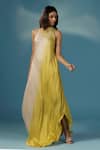 Buy_Two Sisters By Gyans_Yellow Satin Embroidery Halter Neck Designer Maxi Dress _Online_at_Aza_Fashions