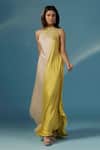 Two Sisters By Gyans_Yellow Satin Embroidery Halter Neck Designer Maxi Dress _at_Aza_Fashions