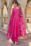 Shop_Vinita Bhansali_Pink , Organza Embroidery Round Neck Gulbaag Anarkali Set _at_Aza_Fashions