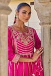Vinita Bhansali_Pink , Organza Embroidery Round Neck Gulbaag Anarkali Set _Online_at_Aza_Fashions