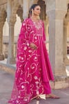 Buy_Vinita Bhansali_Pink , Organza Embroidery Round Neck Gulbaag Anarkali Set _Online_at_Aza_Fashions