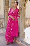 Shop_Vinita Bhansali_Pink , Organza Embroidery Round Neck Gulbaag Anarkali Set _Online_at_Aza_Fashions