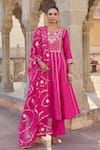 Buy_Vinita Bhansali_Pink , Organza Embroidery Round Neck Gulbaag Anarkali Set _at_Aza_Fashions