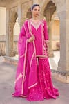 Vinita Bhansali_Pink , Organza Sequins V-neck Rani Sharara Set _Online_at_Aza_Fashions