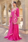 Buy_Vinita Bhansali_Pink , Organza Sequins V-neck Rani Sharara Set _Online_at_Aza_Fashions