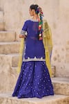 Shop_Vinita Bhansali_Blue , Organza Sequins, Embroidery Round Designer Padma Sharara Set _at_Aza_Fashions