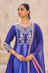 Buy_Vinita Bhansali_Blue , Organza Embroidery Round Neck Neela Phool Anarkali Set _Online_at_Aza_Fashions