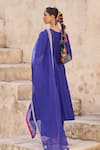 Shop_Vinita Bhansali_Blue , Organza Embroidery Round Neck Neela Phool Anarkali Set _at_Aza_Fashions
