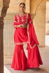 Shop_Vinita Bhansali_Red , Organza Sequins, Embroidery Sindoori Kurta Sharara Set _Online_at_Aza_Fashions