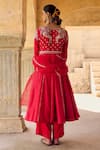 Shop_Vinita Bhansali_Red , Organza Embroidery V-neck Pure Anarkali Set _at_Aza_Fashions