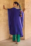 Shop_Vinita Bhansali_Blue Silk Embroidery Round Neck Morni Kaftan Set _at_Aza_Fashions
