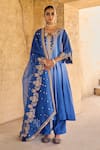 Buy_Vinita Bhansali_Blue , Organza Sequins, Embroidery Round Designer Nura Anarkali Set _at_Aza_Fashions