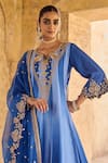 Vinita Bhansali_Blue , Organza Sequins, Embroidery Round Designer Nura Anarkali Set _Online_at_Aza_Fashions