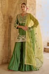 Buy_Vinita Bhansali_Green , Organza Embroidery, Sequins Round Neck Gharara Set _at_Aza_Fashions