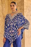 Vinita Bhansali_Blue Silk Embroidered Cape And Sharara Set _Online_at_Aza_Fashions