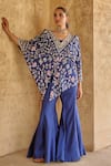Buy_Vinita Bhansali_Blue Silk Embroidered Cape And Sharara Set _Online_at_Aza_Fashions