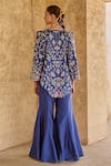 Shop_Vinita Bhansali_Blue Silk Embroidered Cape And Sharara Set _at_Aza_Fashions