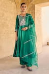 Buy_Vinita Bhansali_Green , Organza Embroidery Round Neck Anarkali Set With Dupatta _at_Aza_Fashions