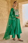 Vinita Bhansali_Green , Organza Embroidery Round Neck Anarkali Set With Dupatta _Online_at_Aza_Fashions