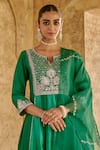 Buy_Vinita Bhansali_Green , Organza Embroidery Round Neck Anarkali Set With Dupatta _Online_at_Aza_Fashions