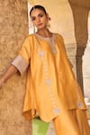 Buy_Vinita Bhansali_Yellow Silk Embroidery Round Neck Designer Aabha Co-ord Set _Online_at_Aza_Fashions