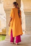 Shop_Vinita Bhansali_Orange Silk Embroidery Split V-neck Kesari Kaftan Set _at_Aza_Fashions