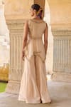 Shop_Vinita Bhansali_Cream Silk Embroidery, Beads, Sequins V-neck Mahira Sharara Set _at_Aza_Fashions