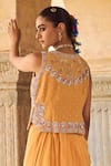 Buy_Vinita Bhansali_Yellow Crepe, Silk Sequins, Embroidery V-neck Pure Waist Coat And Skirt Set _Online_at_Aza_Fashions