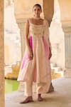 Shop_Vinita Bhansali_Cream , Organza Embroidery, Sequins Square Neck Gul-mohar Anarkali Set _Online_at_Aza_Fashions