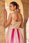 Vinita Bhansali_Cream , Organza Embroidery, Sequins Square Neck Gul-mohar Anarkali Set _at_Aza_Fashions