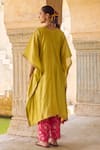 Shop_Vinita Bhansali_Green Silk Embroidery Round Neck Rangreza Kaftan Set _at_Aza_Fashions