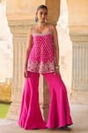 Buy_Vinita Bhansali_Pink Silk Embroidery Square Neck Gulaban Co-ord Set In _at_Aza_Fashions