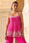 Buy_Vinita Bhansali_Pink Silk Embroidery Square Neck Gulaban Co-ord Set In _Online_at_Aza_Fashions