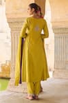 Shop_Vinita Bhansali_Green Silk Embroidery Keyhole Neck Rangrez Anarkali Set _at_Aza_Fashions