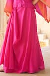 Vinita Bhansali_Pink Silk Embroidery V-neck Raani Kaftan And Draped Skirt Set _Online_at_Aza_Fashions