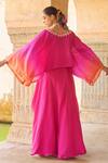 Shop_Vinita Bhansali_Pink Silk Embroidery V-neck Raani Kaftan And Draped Skirt Set _at_Aza_Fashions