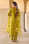 Shop_Vinita Bhansali_Green , Organza Embroidery Split V-neck Designer Kurta Set With Dupatta _at_Aza_Fashions
