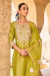 Vinita Bhansali_Green , Organza Embroidery Split V-neck Designer Kurta Set With Dupatta _at_Aza_Fashions
