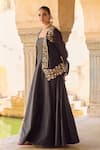Vinita Bhansali_Black , Organza Embroidery Square , Round Jacket Set _Online_at_Aza_Fashions