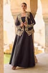 Buy_Vinita Bhansali_Black , Organza Embroidery Square , Round Jacket Set _at_Aza_Fashions