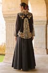Shop_Vinita Bhansali_Black , Organza Embroidery Square , Round Jacket Set _at_Aza_Fashions