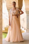 Buy_Vinita Bhansali_Orange Silk Organza Embroidery, Sequins Round Sunhera Kamal Fusion Jacket Set _at_Aza_Fashions